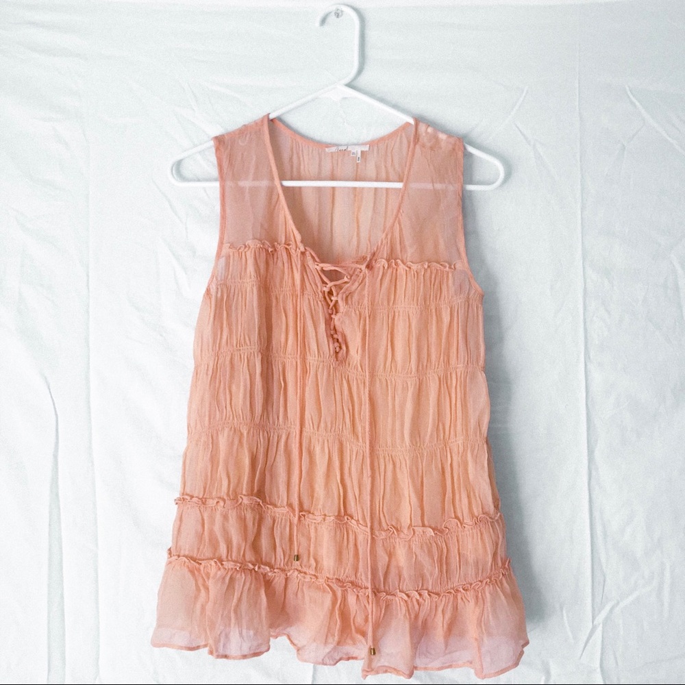 Anthropologie Peach Lace Up Floreat Blouse